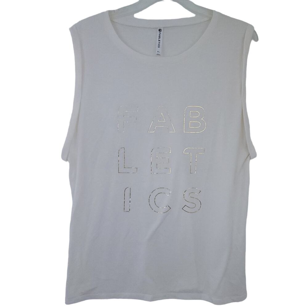 FABLETICS Cream Gold Spellout Tank Workout XL Xlarge Gym, Running, Yoga Athletic